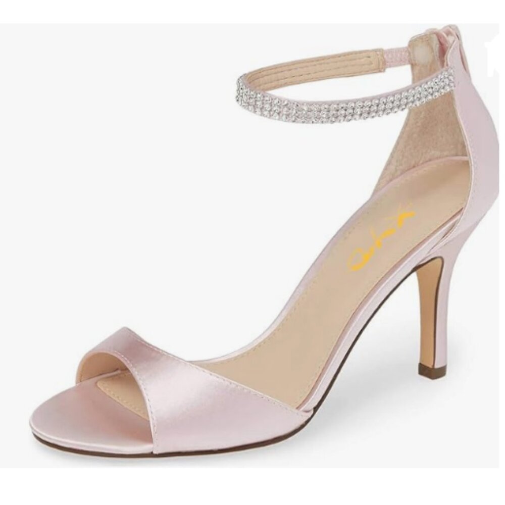 XYD Light Pink Open Toe Rhinestones Ankle Strap Sandals High Heel Bridal Shoes
